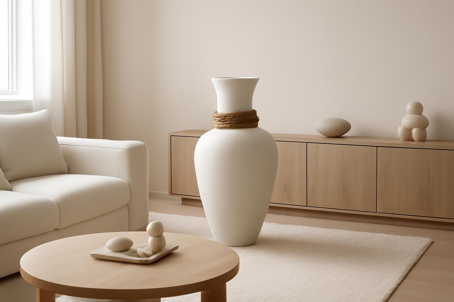 découvrez des astuces simples et élégantes pour décorer un vase blanc sans fleurs dans un salon minimaliste, alliant style épuré et décoration raffinée.