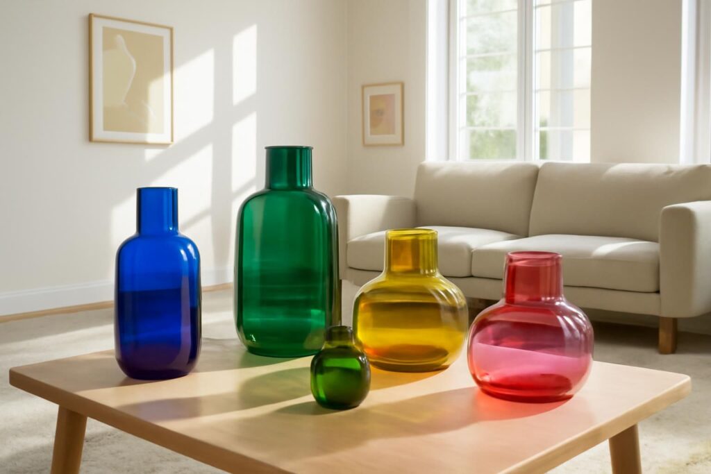 Avis sur les vases HAY en verre coloré dans un intérieur contemporain