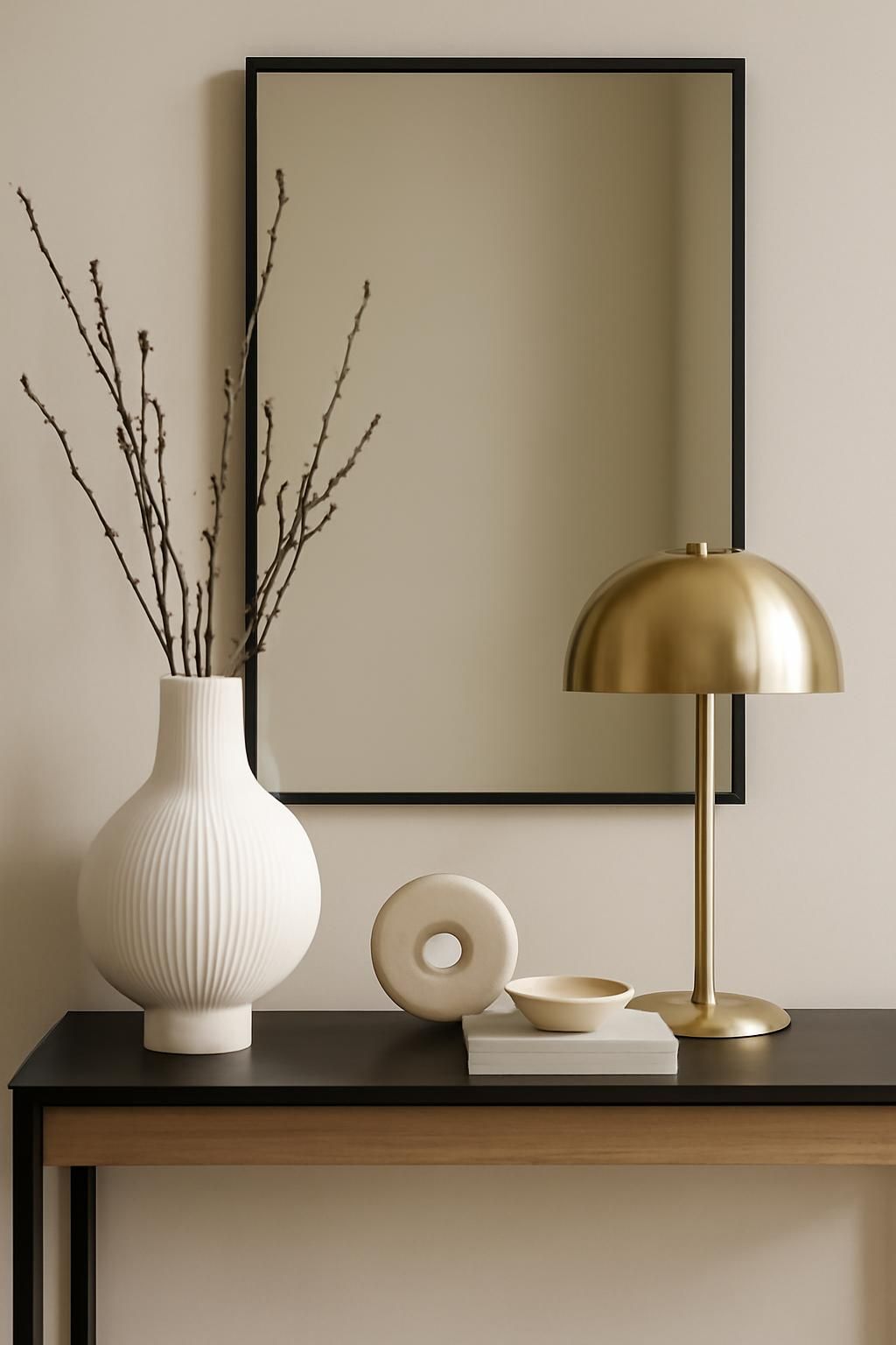 découvrez des idées déco élégantes pour sublimer votre entrée avec un vase décoratif sur une console, accompagné d'un miroir pour apporter lumière et style.