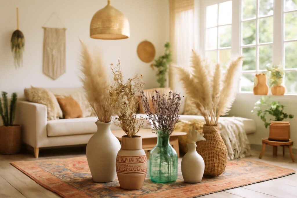 Quel vase choisir pour une déco bohème dans un salon lumineux